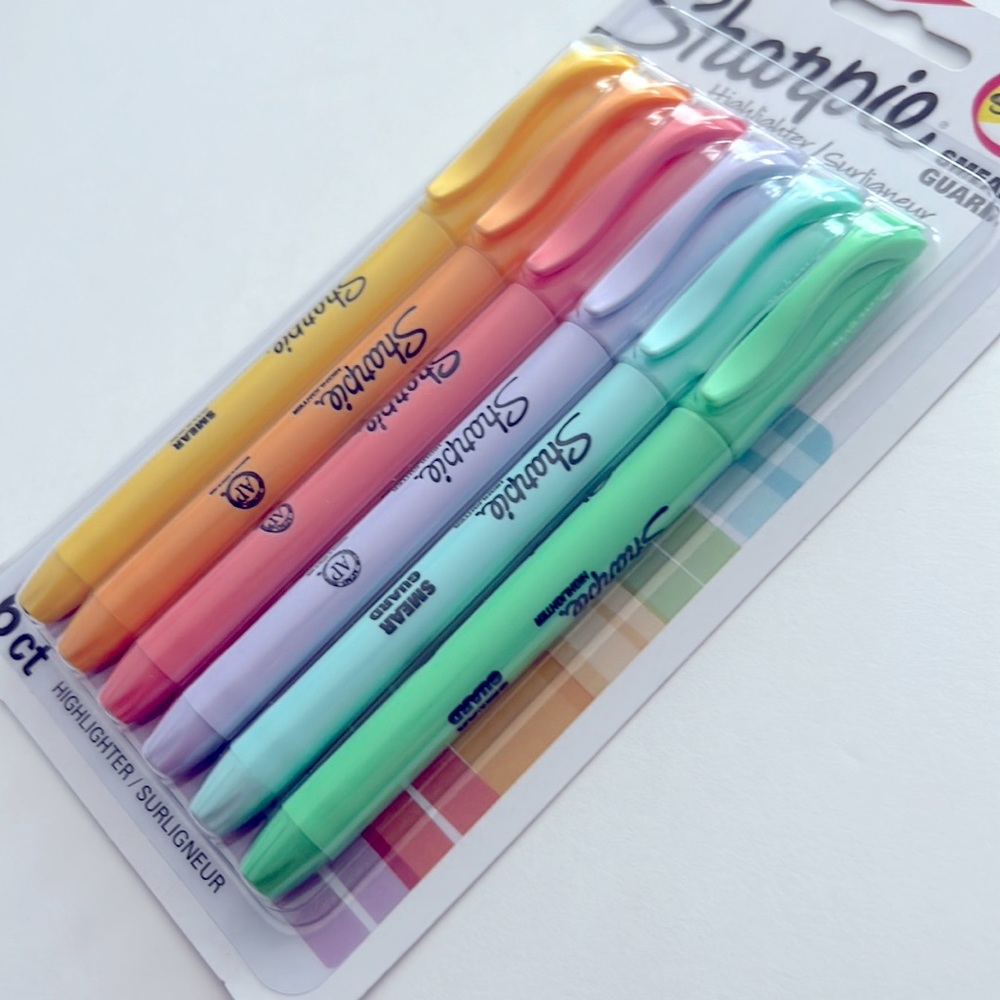 🆕 NEW 6 Highlighter Sharpie Smear Guard (Pastel Colors)
